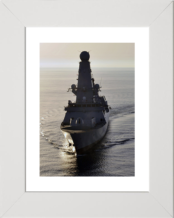 HMS Diamond (D34) Royal Navy Type 45 Destroyer Bow View at Sunset Photo Print Wall Art Decor Posters, Prints, & Visual Artwork Hampshire Prints 10 x 8 White Frame Yes