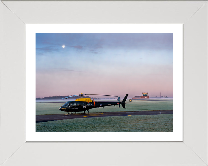 RAF Squirrel training Helicopter at sunrise Photo Print - Royal Air Force Aircraft Hampshire Prints 10 x 8 White Frame Yes