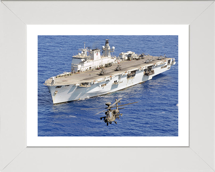 HMS Ocean (L12) Photo Print - With Apache 2011 - Royal Navy Landing Platform Helicopter Hampshire Prints 10 x 8 White Frame Yes