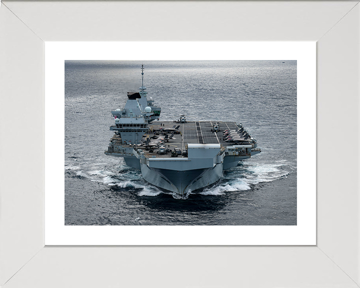 HMS Prince of Wales (R09) Photo Print - Bow View July 2025 - Royal Navy Queen Elizabeth Class Aircraft Carrier Hampshire Prints 10 x 8 White Frame Yes