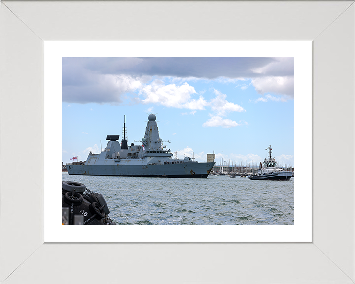 HMS Diamond (D34) Photo Print - Portsmouth Return - Royal Navy Type 45 Destroyer Hampshire Prints 10 x 8 White Frame Yes