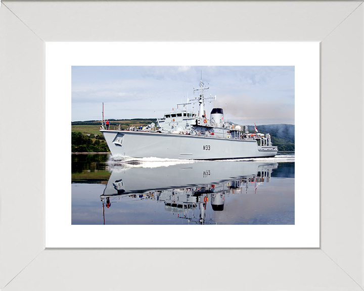 HMS Brocklesby (M33) Royal Navy Hunt Class Mine Warfare Vessel Port Side Reflections Photo Print Wall Art Decor Posters, Prints, & Visual Artwork Hampshire Prints 10 x 8 White Frame Yes