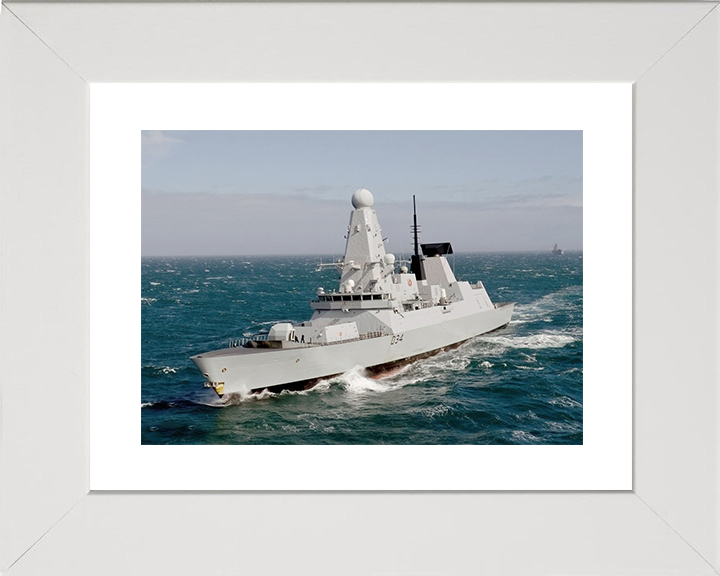 HMS Diamond (D34) Royal Navy Type 45 Destroyer At Sea Port Bow View Photo Print Wall Art Decor Posters, Prints, & Visual Artwork Hampshire Prints 10 x 8 White Frame Yes