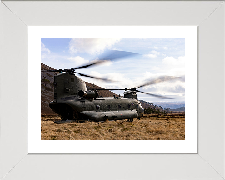 RAF Chinook Helicopter In The Highlands Photo Print - Royal Air Force Aircraft Hampshire Prints 10 x 8 White Frame Yes