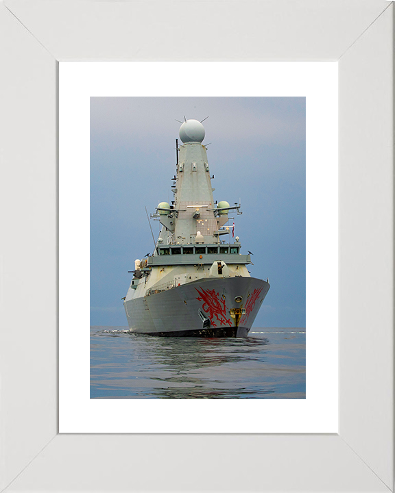 HMS Dragon (D35) Royal Navy Type 45 Destroyer Low Starboard Bow View Photo Print Wall Art Decor Posters, Prints, & Visual Artwork Hampshire Prints 10 x 8 White Frame Yes