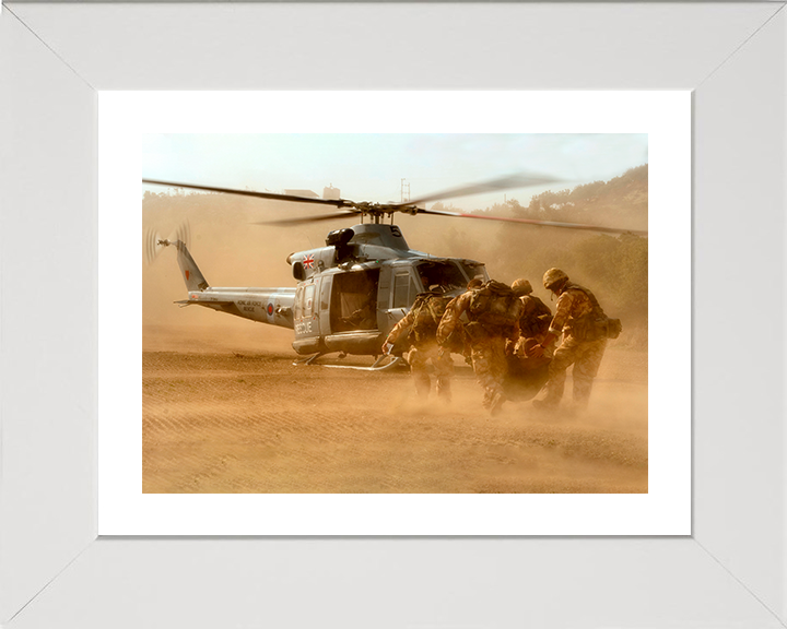 RAF Gazelle Helicopter Diring a Medical Evacuation Photo Print - Royal Air Force Aircraft Posters, Prints, & Visual Artwork Hampshire Prints 10 x 8 White Frame Yes