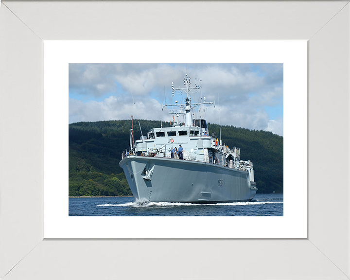 HMS Atherstone (M38) Royal Navy Hunt Class Mine Warfare Vessel Low Port Bow View Photo Print Wall Art Decor Posters, Prints, & Visual Artwork Hampshire Prints 10 x 8 White Frame Yes