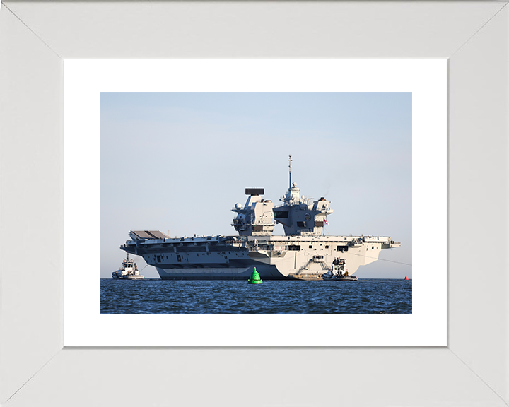 HMS Prince of Wales (R09) Royal Navy Queen Elizabeth Class Aircraft Carrier Sails Photo Print Posters, Prints, & Visual Artwork Hampshire Prints 10 x 8 White Frame Yes