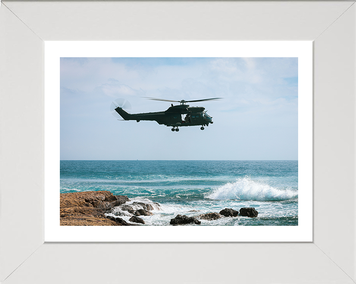 RAF Puma Helicopter in flight Photo Print - Royal Air Force Aircraft Hampshire Prints 10 x 8 White Frame Yes