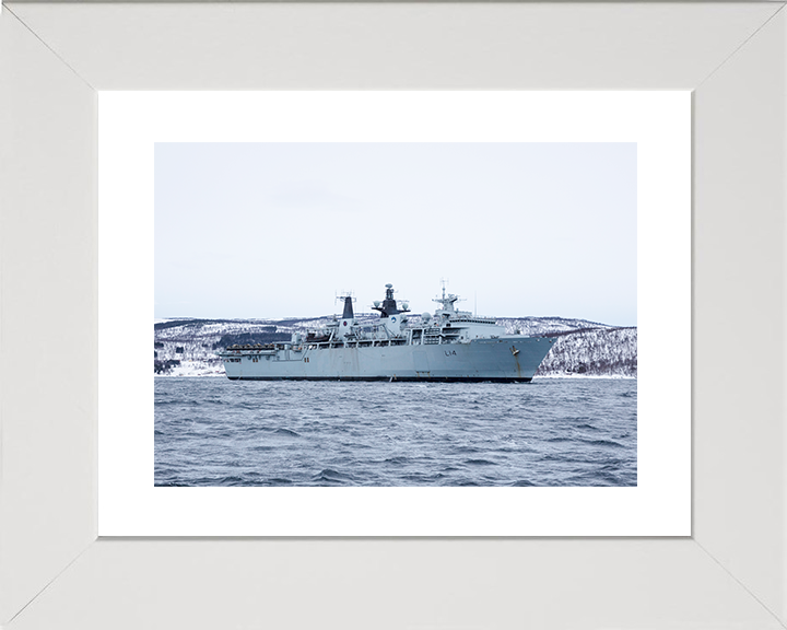 HMS Albion (L14) Royal Navy Albion Class Amphibious Ship Off Norway Photo Print Wall Art Naval Decor Posters, Prints, & Visual Artwork Hampshire Prints 10 x 8 White Frame Yes