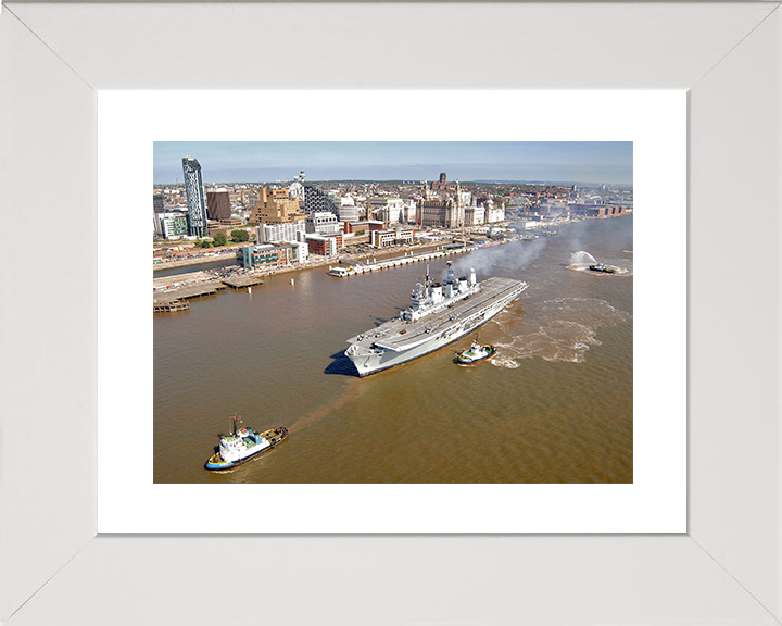 HMS Ark Royal (R07) Royal Navy Invincible Class Aircraft Carrier Departs Liverpool 2008 Photo Print Wall Art Decor Posters, Prints, & Visual Artwork Hampshire Prints 10 x 8 White Frame Yes