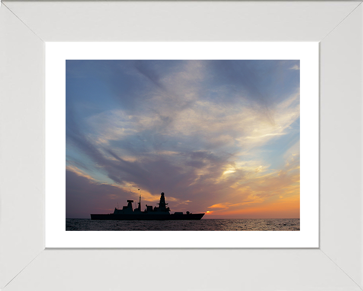 HMS Dragon (D35) Photo Print - Sunset Silhouette 2013 - Royal Navy Type 45 Destroyer Hampshire Prints 10 x 8 White Frame Yes