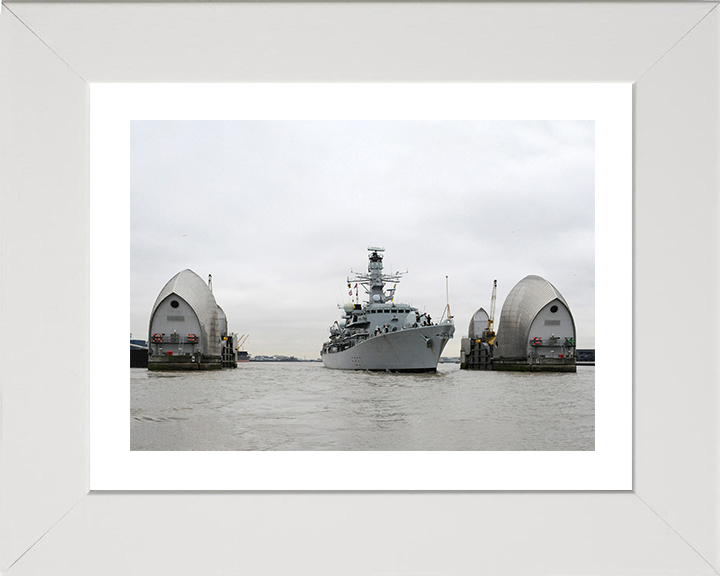 HMS Westminster (F237) Photo Print - Thames Barrier 2011 - Royal Navy Type 23 Frigate Hampshire Prints 10 x 8 White Frame Yes