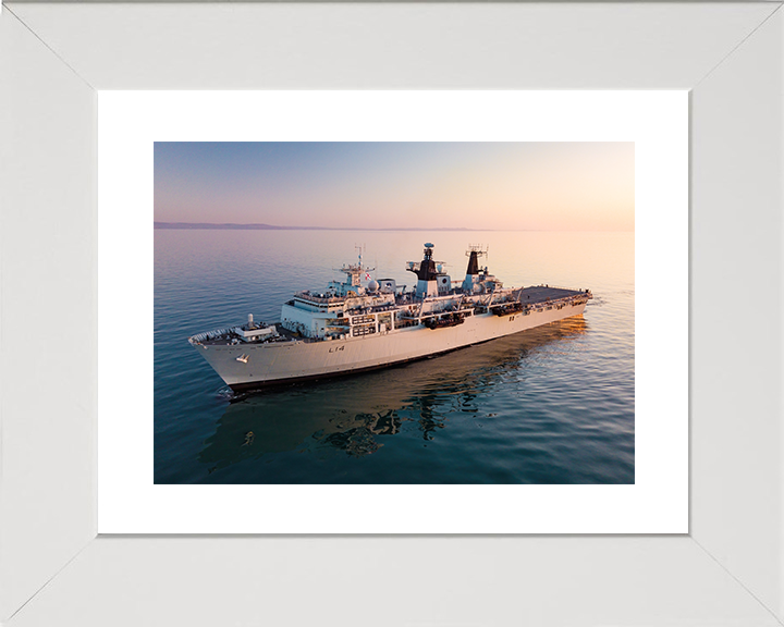 HMS Albion (L14) Royal Navy Albion Class Amphibious Ship At Sunset Photo Print Wall Art Naval Decor Posters, Prints, & Visual Artwork Hampshire Prints 10 x 8 White Frame Yes