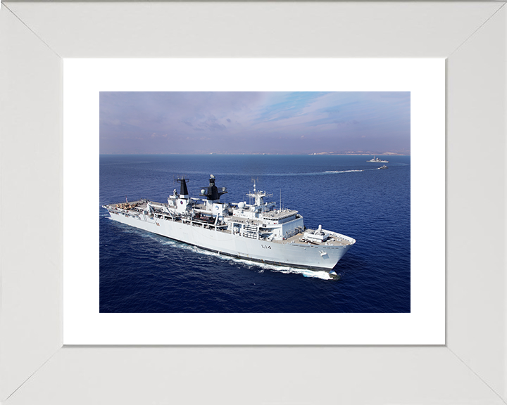 HMS Albion (L14) Royal Navy Albion Class Amphibious Ship High Starboard Bow View Photo Print Wall Art Naval Decor Posters, Prints, & Visual Artwork Hampshire Prints 10 x 8 White Frame Yes