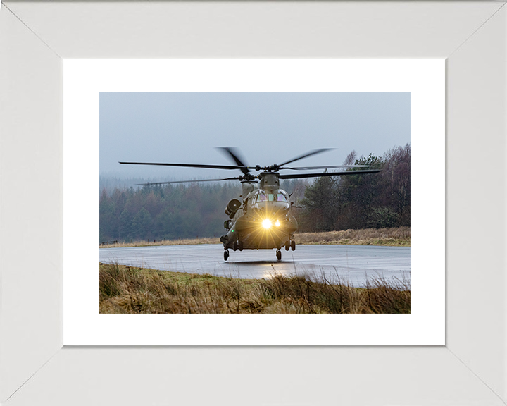 RAF Chinook Helicopter Landing at Dusk 2026 Photo Print Royal Air Force Aircraft Wall Art Aviation Decor Posters, Prints, & Visual Artwork Hampshire Prints 10 x 8 White Frame Yes