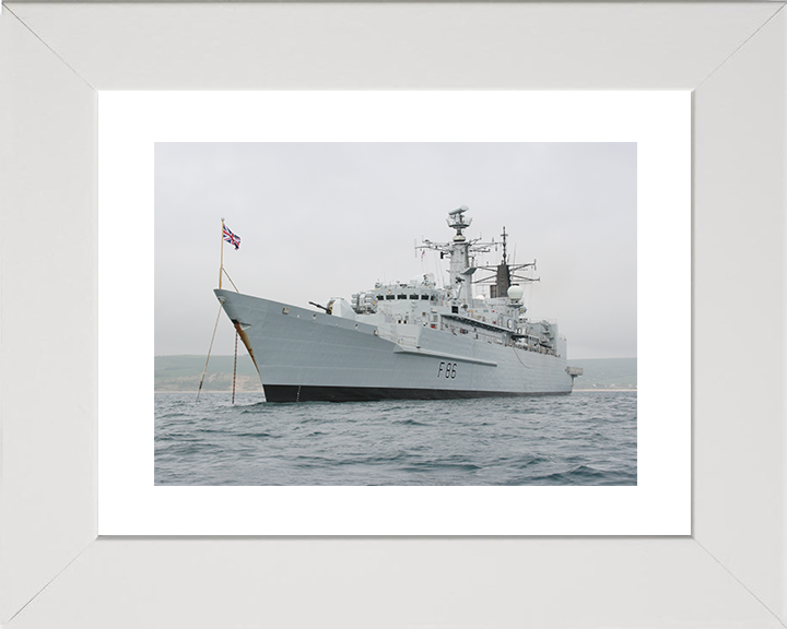 HMS Campbeltown (F86) Royal Navy Type 22 Frigate Port Side View at Anchor Photo Print Wall Art Decor Posters, Prints, & Visual Artwork Hampshire Prints 10 x 8 White Frame Yes