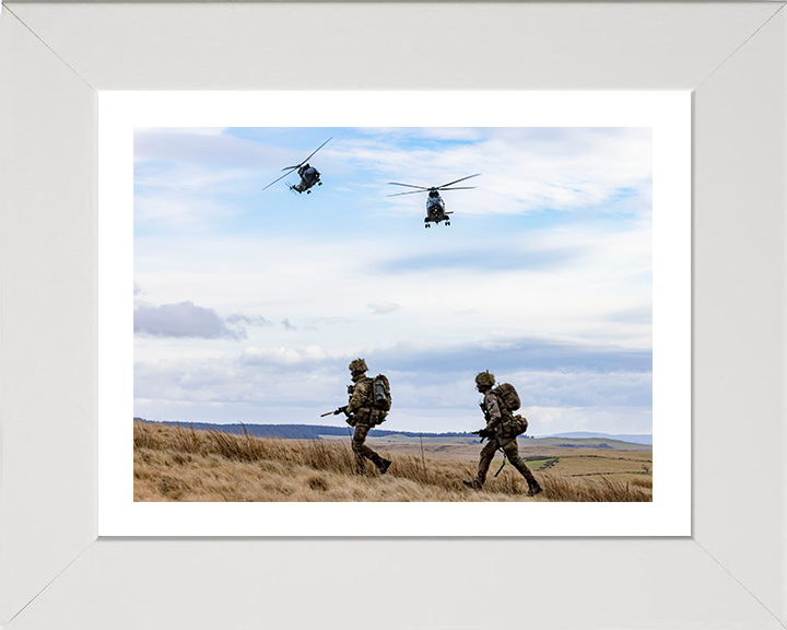 RAF Puma HC Mk2 Helicopters fly over soldiers Photo Print - Royal Air Force Aircraft Hampshire Prints 10 x 8 White Frame Yes