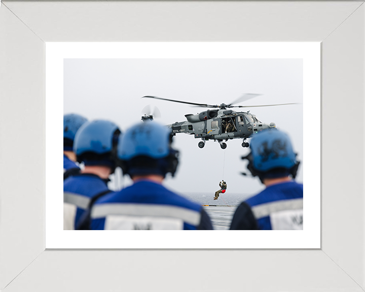Wildcat Helicopter Winching on HMS Prince of Wales Photo Print - Royal Navy Aircraft Hampshire Prints 10 x 8 White Frame Yes