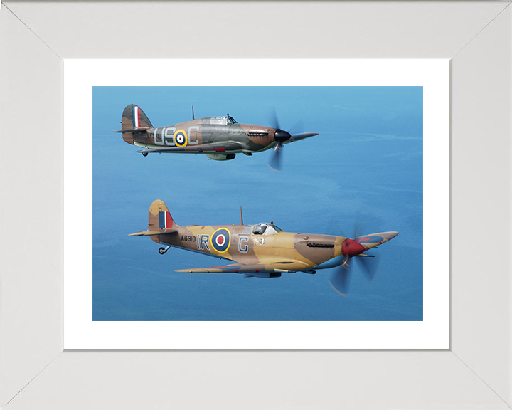 RAF Spitfire and Hurrincane in flight Photo Print - Royal Air Force Aircraft Hampshire Prints 10 x 8 White Frame Yes