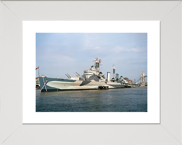 HMS Belfast (C35) Royal Navy Town Class Light Cruiser In London Photo Print Wall Art Decor Posters, Prints, & Visual Artwork Hampshire Prints 10 x 8 White Frame Yes