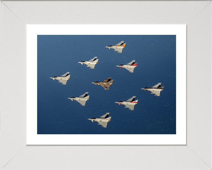 RAF Typhoon diamond 9 formation Photo Print - Royal Air Force Aircraft Hampshire Prints 10 x 8 White Frame Yes