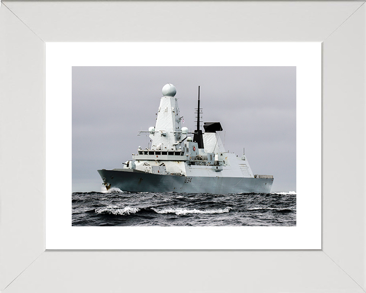 HMS Diamond (D34) Royal Navy Type 45 Destroyer Low Port Bow View Photo Print Wall Art Decor Posters, Prints, & Visual Artwork Hampshire Prints 10 x 8 White Frame Yes