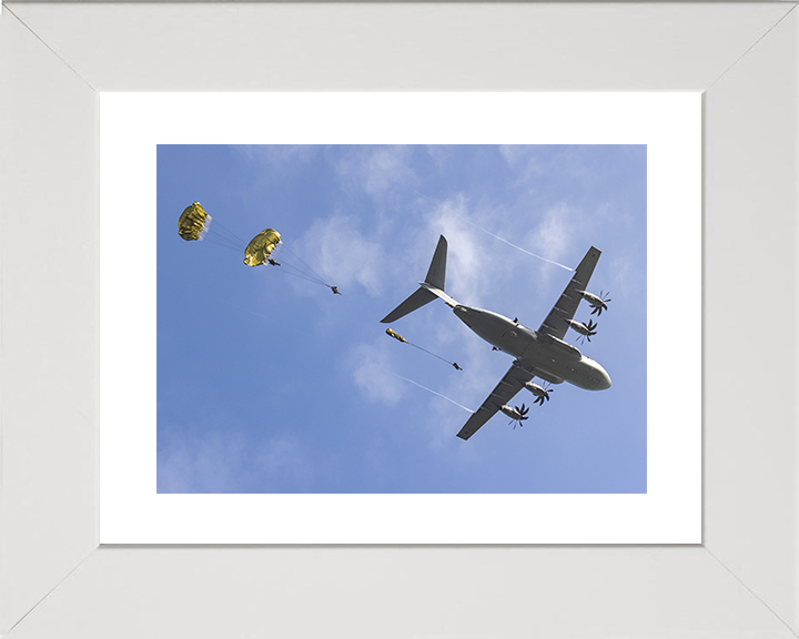 British Army Parachute Regiment Soldiers Jump From An RAF A400M Atlas Photo Print Wall Art Posters, Prints, & Visual Artwork Hampshire Prints 10 x 8 White Frame Yes
