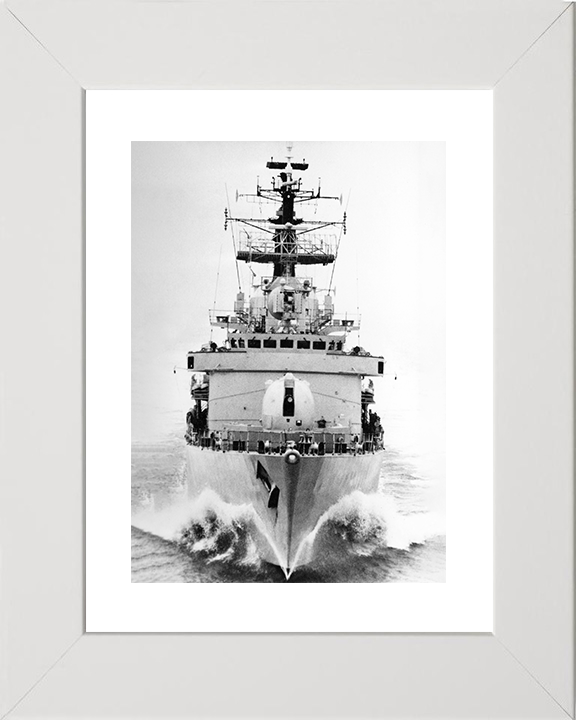 HMS Cardiff (D108) Royal Navy Type 42 Destroyer Bow View Black and White Photo Print Wall Art Decor Posters, Prints, & Visual Artwork Hampshire Prints 10 x 8 White Frame Yes