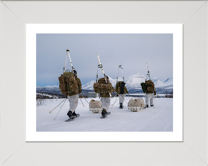 Royal Marines Commandos yomping in snow shoes Photo Print Hampshire Prints 10 x 8 White Frame Yes