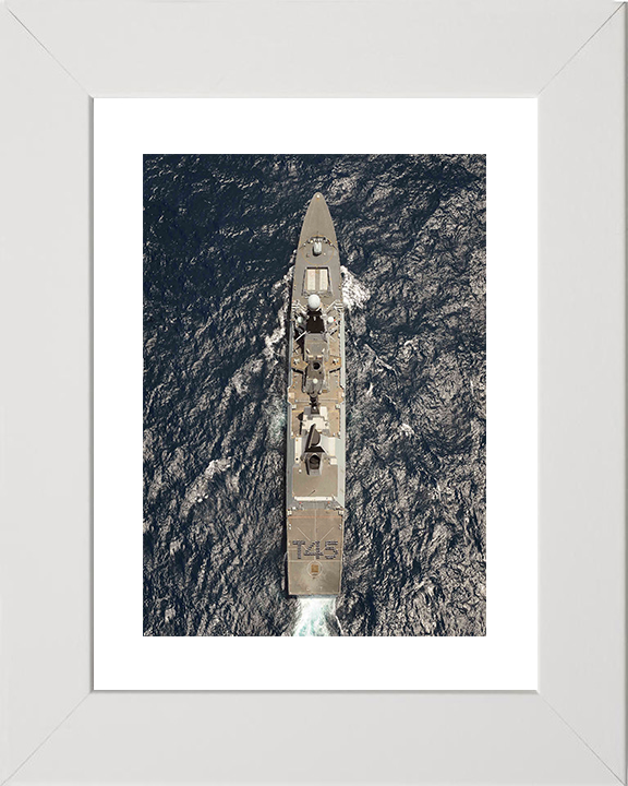 HMS Dauntless (D33) Royal Navy Type 45 Destroyer From Above Photo Print Wall Art Decor Posters, Prints, & Visual Artwork Hampshire Prints 10 x 8 White Frame Yes