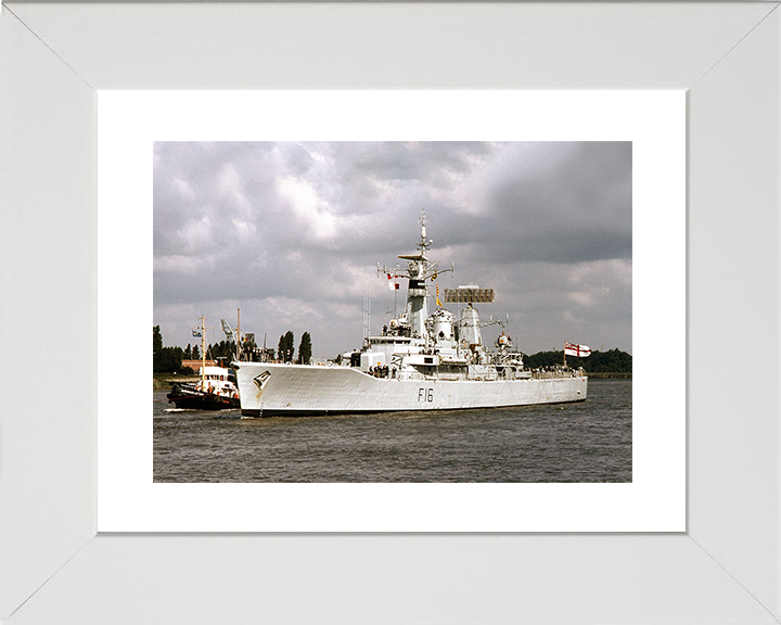 HMS Diomede (F16) Royal Navy Leander Class Frigate Entering Harbour Photo Print Wall Art Decor Posters, Prints, & Visual Artwork Hampshire Prints 10 x 8 White Frame Yes