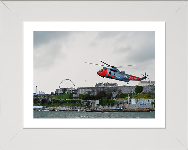 Sea King (SAR) Helicopter Over Plymouth Sound 2012 Photo Print - Royal Navy Aircraft Posters, Prints, & Visual Artwork Hampshire Prints 10 x 8 White Frame Yes