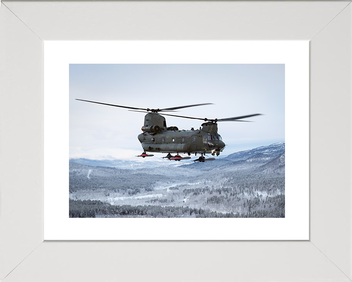 RAF Chinook Helicopter With Wheel Skis Photo Print Royal Air Force Aircraft Wall Art Aviation Decor Posters, Prints, & Visual Artwork Hampshire Prints 10 x 8 White Frame Yes