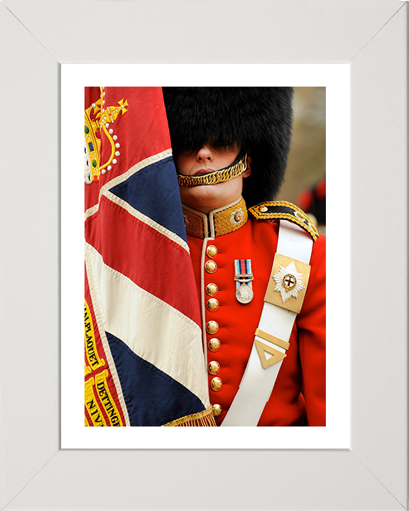 Coldstream Guard with Regimental Colours Photo Print - British Army Hampshire Prints 10 x 8 White Frame Yes