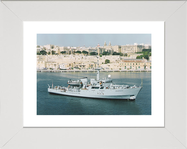 HMS Beagle H319 (A319) Royal Navy Bulldog Class Survey Vessel Leaving Harbour Photo Print Wall Art Decor Posters, Prints, & Visual Artwork Hampshire Prints 10 x 8 White Frame Yes