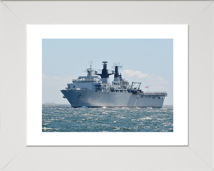 HMS Albion (L14) Royal Navy Albion Class Amphibious Ship Low Port Bow View Photo Print Wall Art Naval Decor Posters, Prints, & Visual Artwork Hampshire Prints 10 x 8 White Frame Yes
