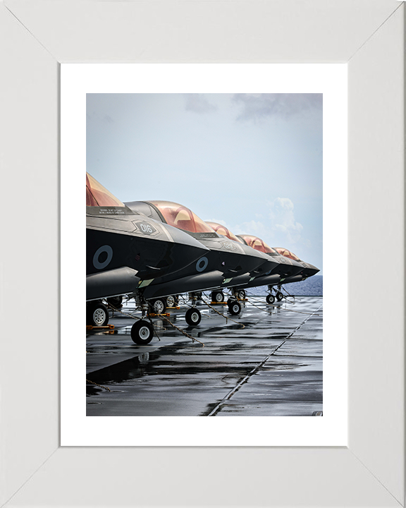 F-35 Lightening Lining a Flight Deck 2025 Photo Print - Royal Navy Aircraft Hampshire Prints 10 x 8 White Frame Yes