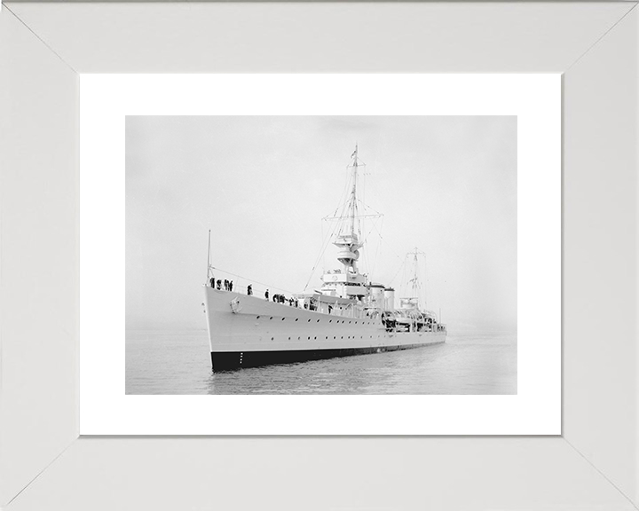 HMS Despatch (D30) Royal Navy Danae Class Cruiser Port Bow View Photo Print Wall Art Decor Posters, Prints, & Visual Artwork Hampshire Prints 10 x 8 White Frame Yes
