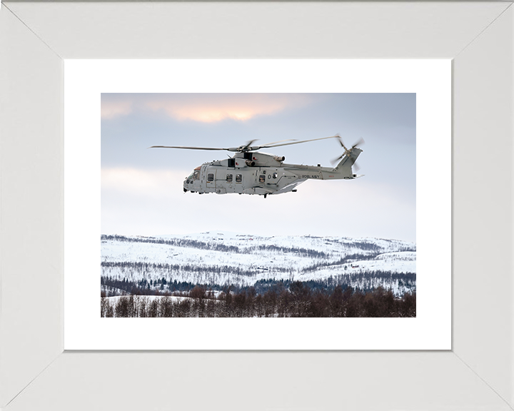 Merlin MK4 Helicopter above Norway 2026 Royal Navy Aircraft Photo Print Wall Art Naval Decor UK Posters, Prints, & Visual Artwork Hampshire Prints 10 x 8 White Frame Yes
