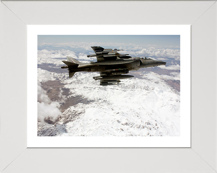 RAF Harrier GR9 Baning Over Afghanistan 2009 Photo Print - Royal Air Force Aircraft Posters, Prints, & Visual Artwork Hampshire Prints 10 x 8 White Frame Yes