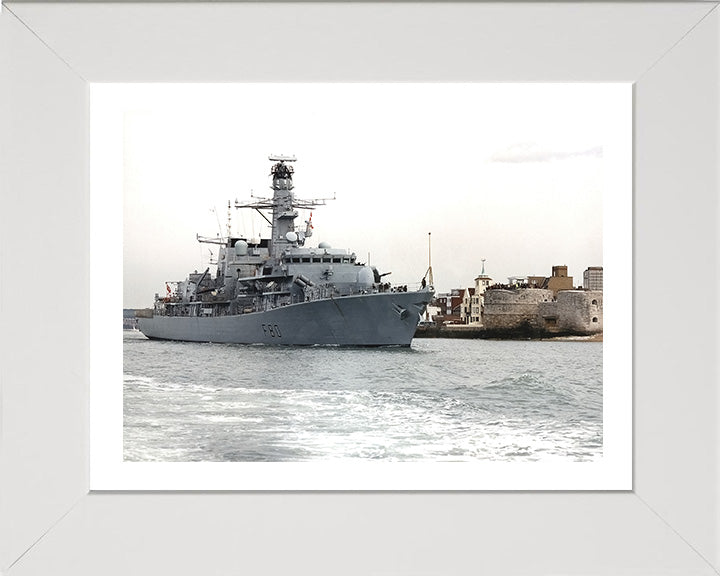 HMS Grafton (F80) Photo Print - Leaving Portsmouth - Royal Navy Type 23 Frigate Hampshire Prints 10 x 8 White Frame Yes