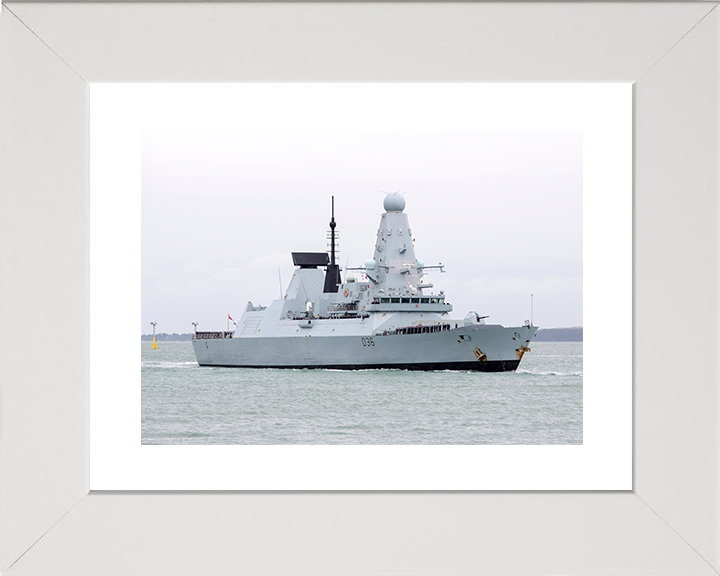 HMS Defender (D36) Royal Navy Type 45 Destroyer Entering Harbour Photo Print Wall Art Decor Posters, Prints, & Visual Artwork Hampshire Prints 10 x 8 White Frame Yes
