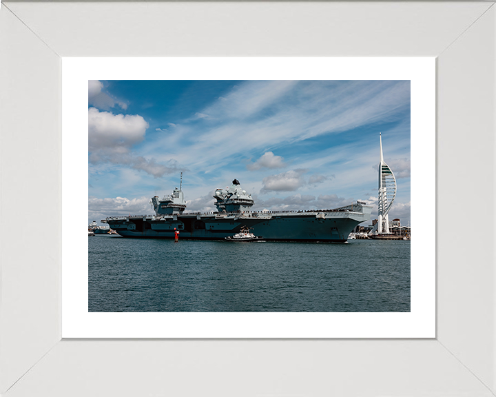 HMS Prince of Wales (R09) Photo Print - Leaving portsmouth 2025 - Royal Navy Queen Elizabeth Class Aircraft Carrier Hampshire Prints 10 x 8 White Frame Yes