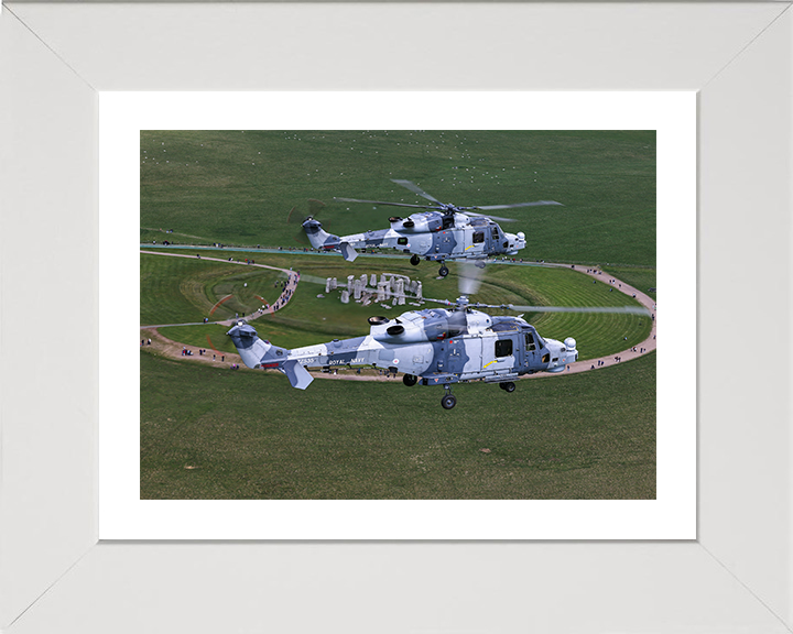 Wildcat Helicopters Over Stonehenge Photo Print - Royal Navy Aircraft Hampshire Prints 10 x 8 White Frame Yes
