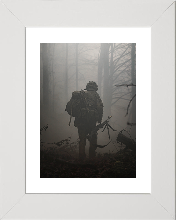British Army Soldier Officer Cadet Woodland Portrait on Exercise Photo Print Wall Art Military Decor Posters, Prints, & Visual Artwork Hampshire Prints 10 x 8 White Frame Yes