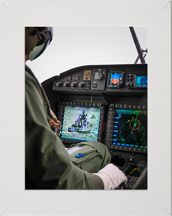 Wildcat Helicopter Cockpit Photo Print - Royal Navy Aircraft Hampshire Prints 10 x 8 White Frame No