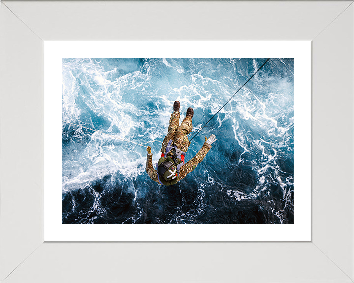 Merlin Helicopter Crewman being Winched Photo Print - Royal Navy Hampshire Prints 10 x 8 White Frame Yes