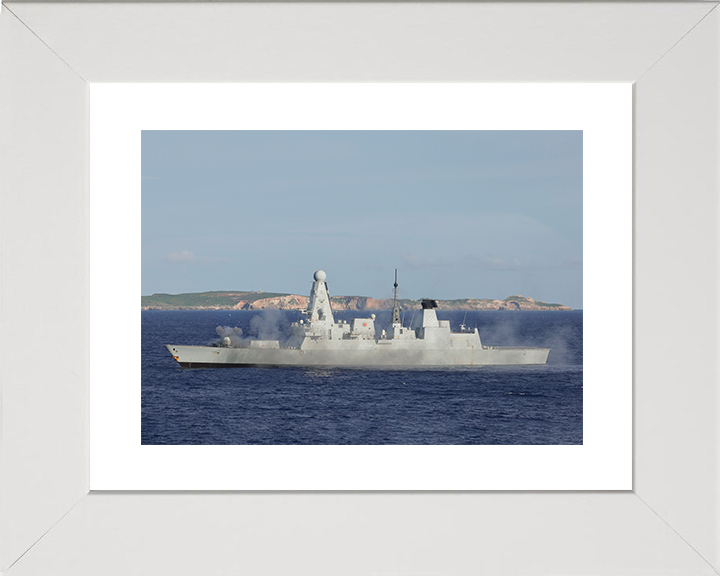 HMS Defender (D36) Royal Navy Type 45 Destroyer Gunnery Exercise Photo Print Wall Art Decor Posters, Prints, & Visual Artwork Hampshire Prints 10 x 8 White Frame No