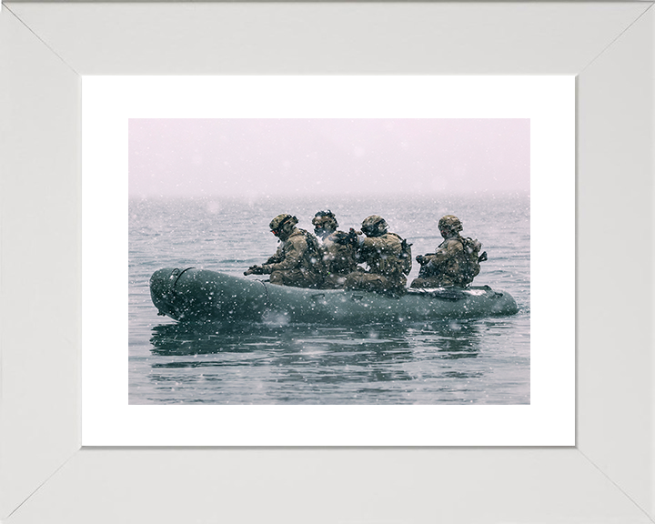 Royal Marines on a Inflatable Raiding Craft in the Snow Photo Print Norway 30 Commando Wall Art Military Decor Posters, Prints, & Visual Artwork Hampshire Prints 10 x 8 White Frame Yes